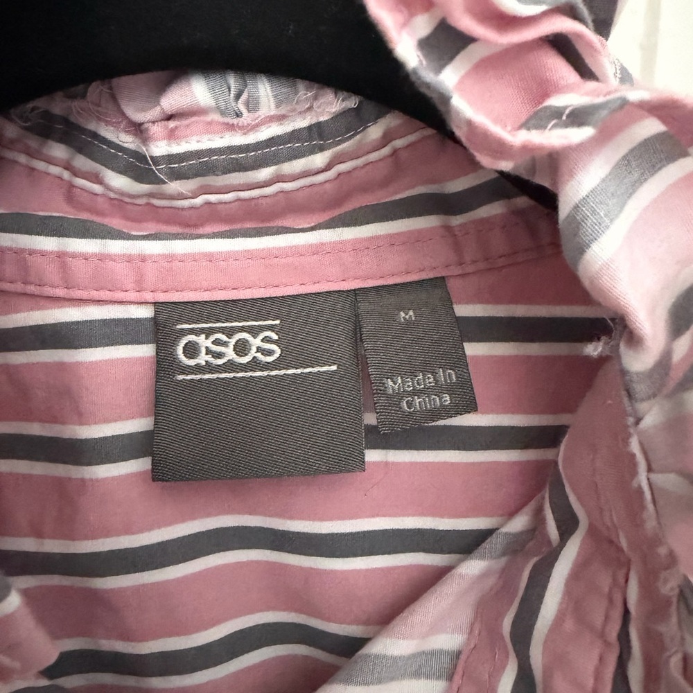 ASOS Pink and White Striped Ruffle Neck Dress Shirt - Picture 4 of 5